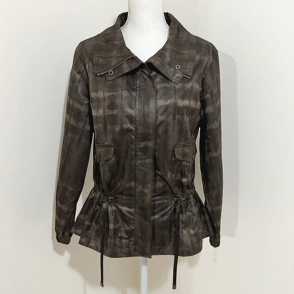Zenergy By Chico’s Full Zip Brown Embossed Jacket w/ Draw Cord Waist Size 2 = L - Picture 5 of 5